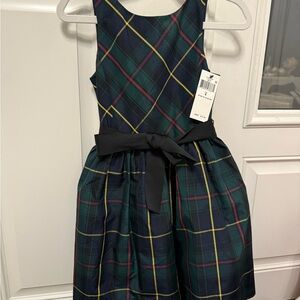 Ralph Lauren Plaid Sleeveless Kids Dress with Black Bow